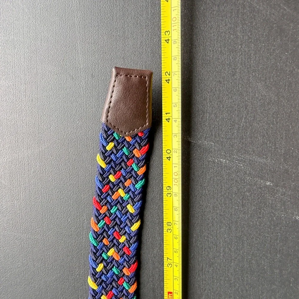 Barbour Mens Woven Stretch Belt Multicolor Navy Blue Red Yellow Green Braided